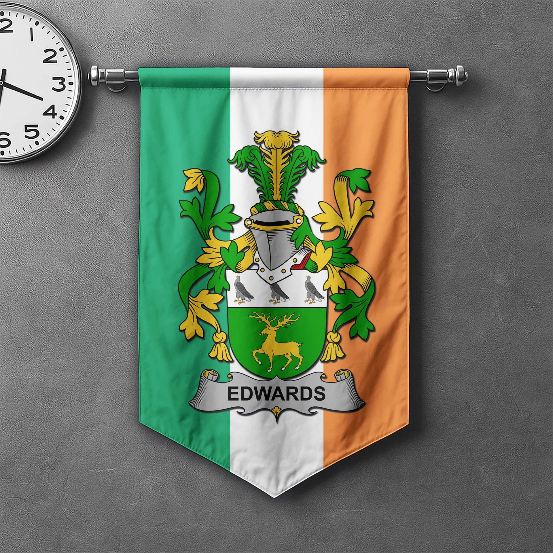 ScotsTee Shop Irish Edwards Clan Coat of Arms Irish Tartan Gonfalon Flag