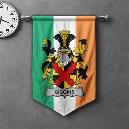 ScotsTee Shop Irish Giggins Clan Coat of Arms Irish Tartan Gonfalon Flag