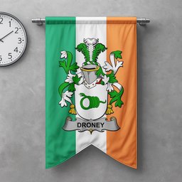 ScotsTee Shop Irish Droney or O'Droney Clan Coat of Arms Irish Tartan Gonfalon Flag