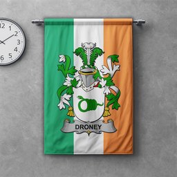 ScotsTee Shop Irish Droney or O'Droney Clan Coat of Arms Irish Tartan Gonfalon Flag
