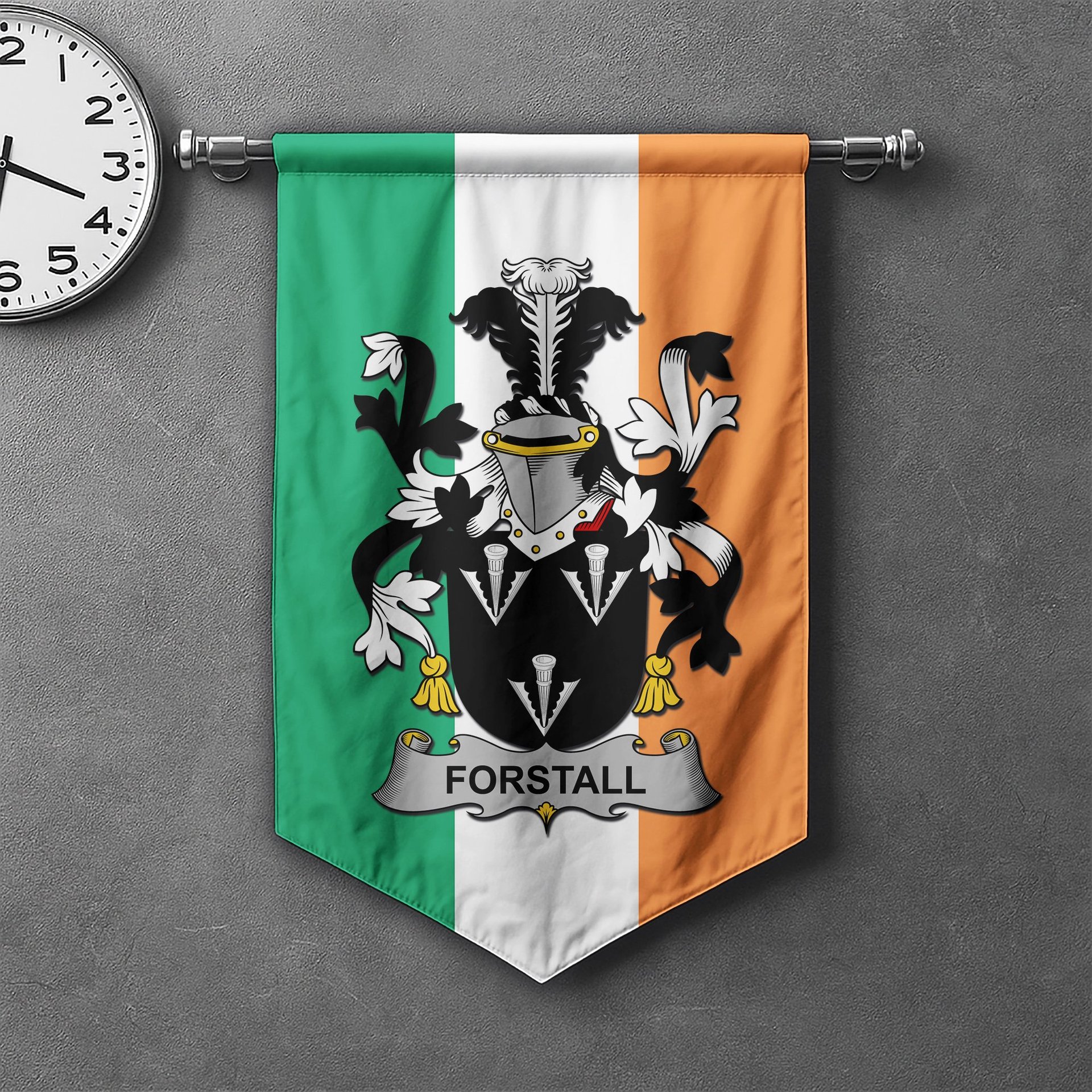 ScotsTee Shop Irish Forstall Clan Coat of Arms Irish Tartan Gonfalon Flag