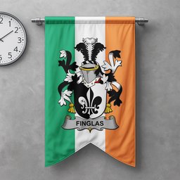 ScotsTee Shop Irish Finglas Clan Coat of Arms Irish Tartan Gonfalon Flag