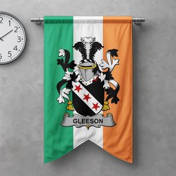 ScotsTee Shop Irish Gleeson or O'Glissane Clan Coat of Arms Irish Tartan Gonfalon Flag