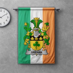 ScotsTee Shop Irish Grehan or O'Greaghan Clan Coat of Arms Irish Tartan Gonfalon Flag