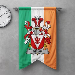 ScotsTee Shop Irish Delap Clan Coat of Arms Irish Tartan Gonfalon Flag