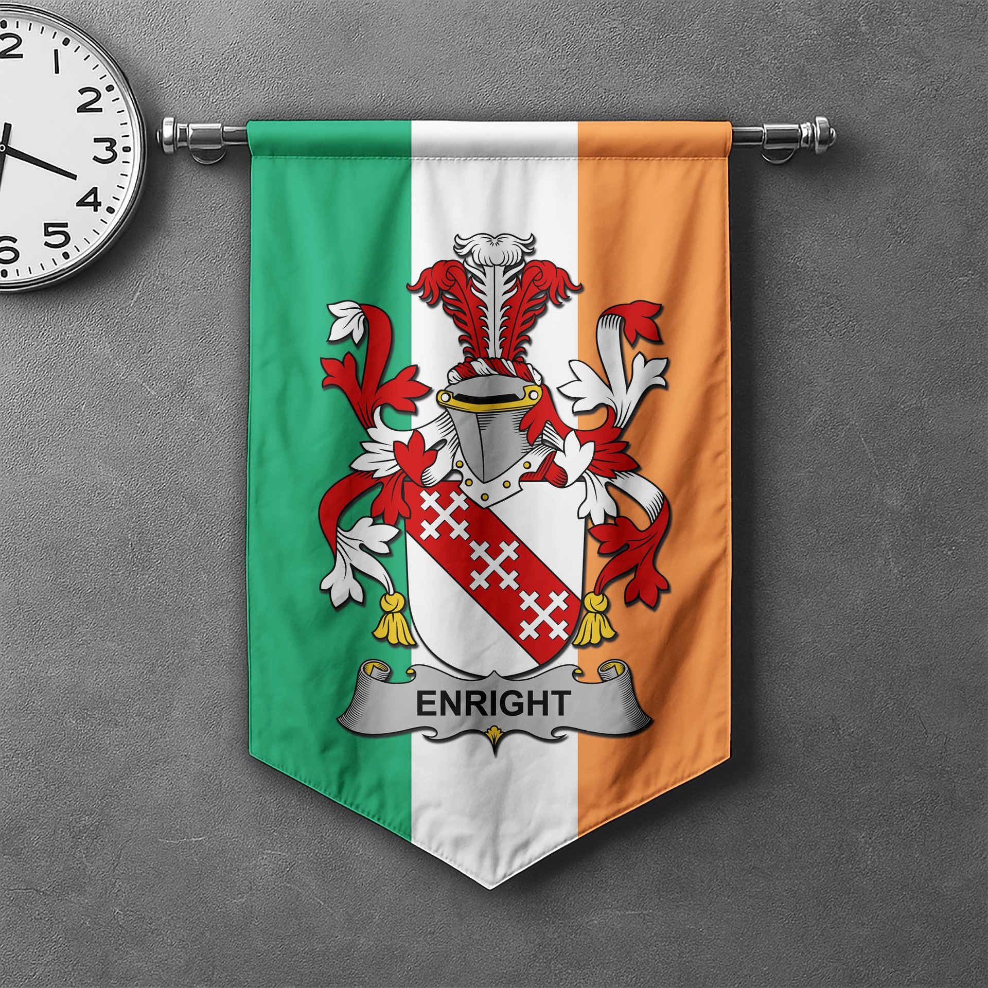 ScotsTee Shop Irish Enright Clan Coat of Arms Irish Tartan Gonfalon Flag