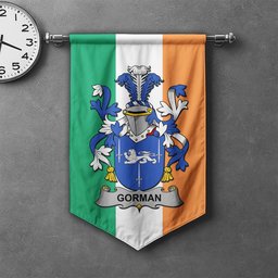 ScotsTee Shop Irish Gorman or McGorman Clan Coat of Arms Irish Tartan Gonfalon Flag