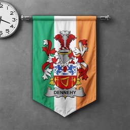 ScotsTee Shop Irish Dennehy or O'Dennehy Clan Coat of Arms Irish Tartan Gonfalon Flag