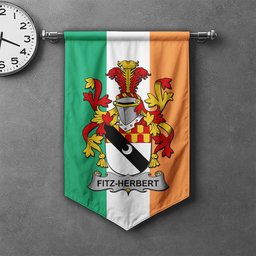 ScotsTee Shop Irish Fitz-Herbert Clan Coat of Arms Irish Tartan Gonfalon Flag