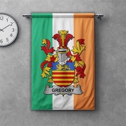 ScotsTee Shop Irish Gregory Clan Coat of Arms Irish Tartan Gonfalon Flag