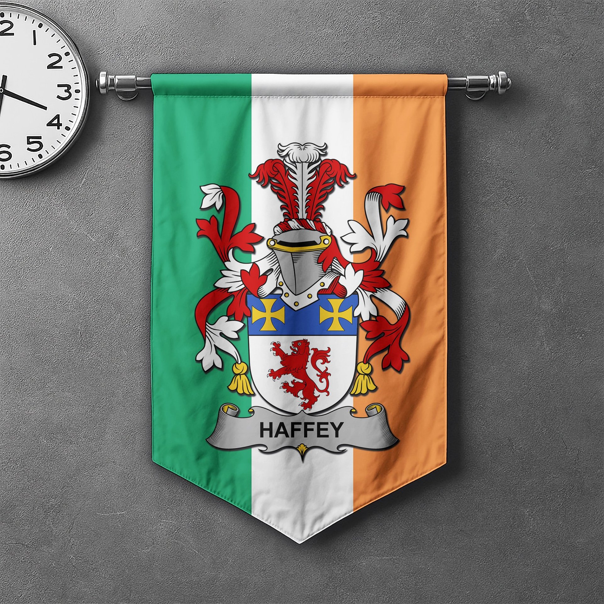 ScotsTee Shop Irish Haffey or O'Haffy Clan Coat of Arms Irish Tartan Gonfalon Flag