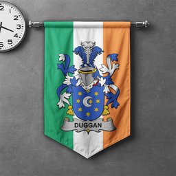 ScotsTee Shop Irish Duggan or O'Duggan Clan Coat of Arms Irish Tartan Gonfalon Flag