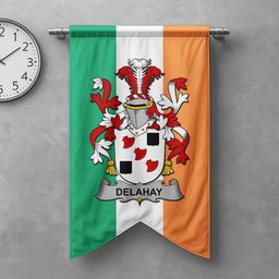 ScotsTee Shop Irish Delahay Clan Coat of Arms Irish Tartan Gonfalon Flag