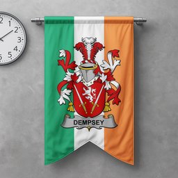 ScotsTee Shop Irish Dempsey or O'Dempsey Clan Coat of Arms Irish Tartan Gonfalon Flag