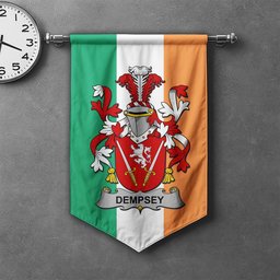 ScotsTee Shop Irish Dempsey or O'Dempsey Clan Coat of Arms Irish Tartan Gonfalon Flag