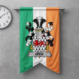 ScotsTee Shop Irish Drew Clan Coat of Arms Irish Tartan Gonfalon Flag