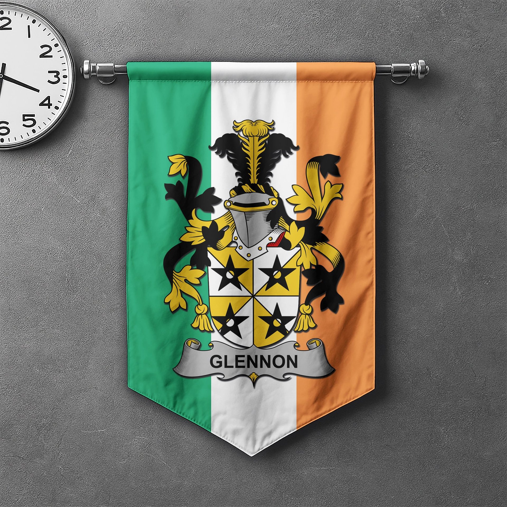 ScotsTee Shop Irish Glennon or Glenane Clan Coat of Arms Irish Tartan Gonfalon Flag