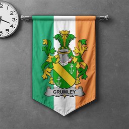 ScotsTee Shop Irish Grumley Clan Coat of Arms Irish Tartan Gonfalon Flag