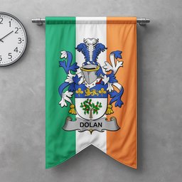 ScotsTee Shop Irish Dolan or O'Dolan Clan Coat of Arms Irish Tartan Gonfalon Flag