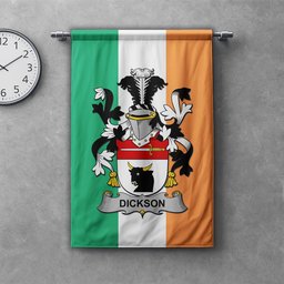 ScotsTee Shop Irish Dickson Clan Coat of Arms Irish Tartan Gonfalon Flag