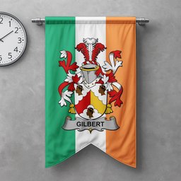 ScotsTee Shop Irish Gilbert Clan Coat of Arms Irish Tartan Gonfalon Flag