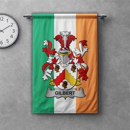 ScotsTee Shop Irish Gilbert Clan Coat of Arms Irish Tartan Gonfalon Flag