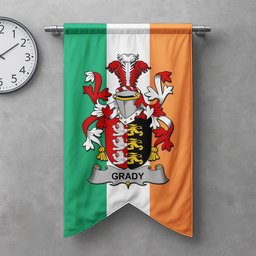 ScotsTee Shop Irish Grady or O'Grady Clan Coat of Arms Irish Tartan Gonfalon Flag
