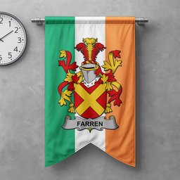 ScotsTee Shop Irish Farren or O'Farren Clan Coat of Arms Irish Tartan Gonfalon Flag
