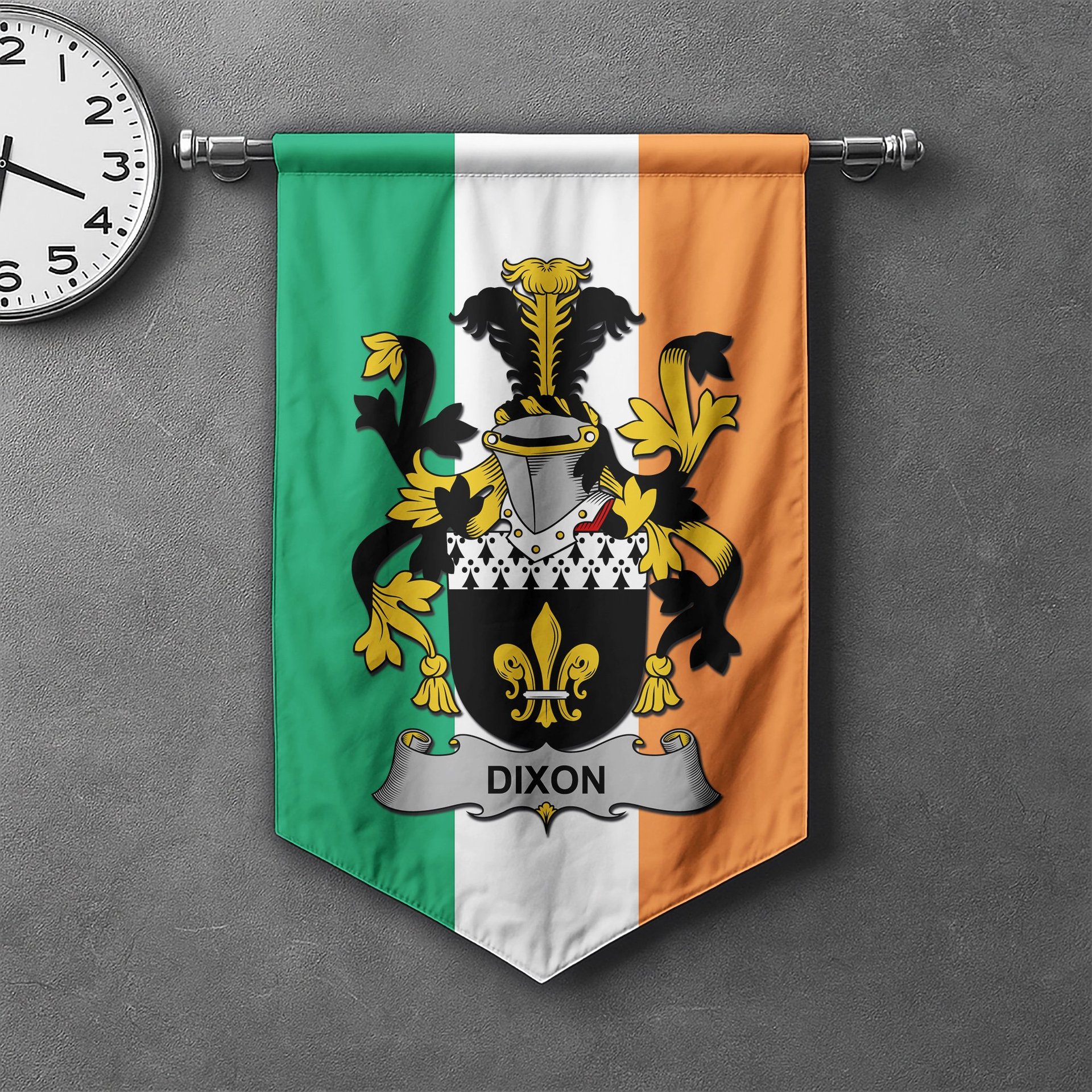 ScotsTee Shop Irish Dixon Clan Coat of Arms Irish Tartan Gonfalon Flag