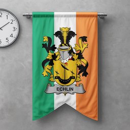 ScotsTee Shop Irish Echlin Clan Coat of Arms Irish Tartan Gonfalon Flag