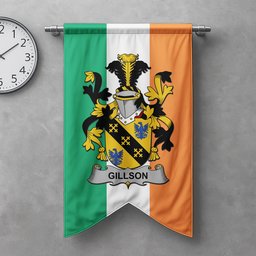 ScotsTee Shop Irish Gillson Clan Coat of Arms Irish Tartan Gonfalon Flag