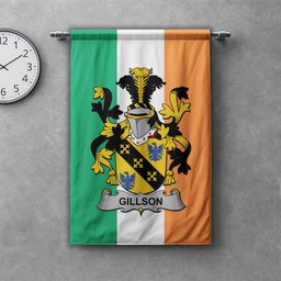 ScotsTee Shop Irish Gillson Clan Coat of Arms Irish Tartan Gonfalon Flag