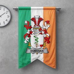 ScotsTee Shop Irish Donovan or O'Donovan Clan Coat of Arms Irish Tartan Gonfalon Flag