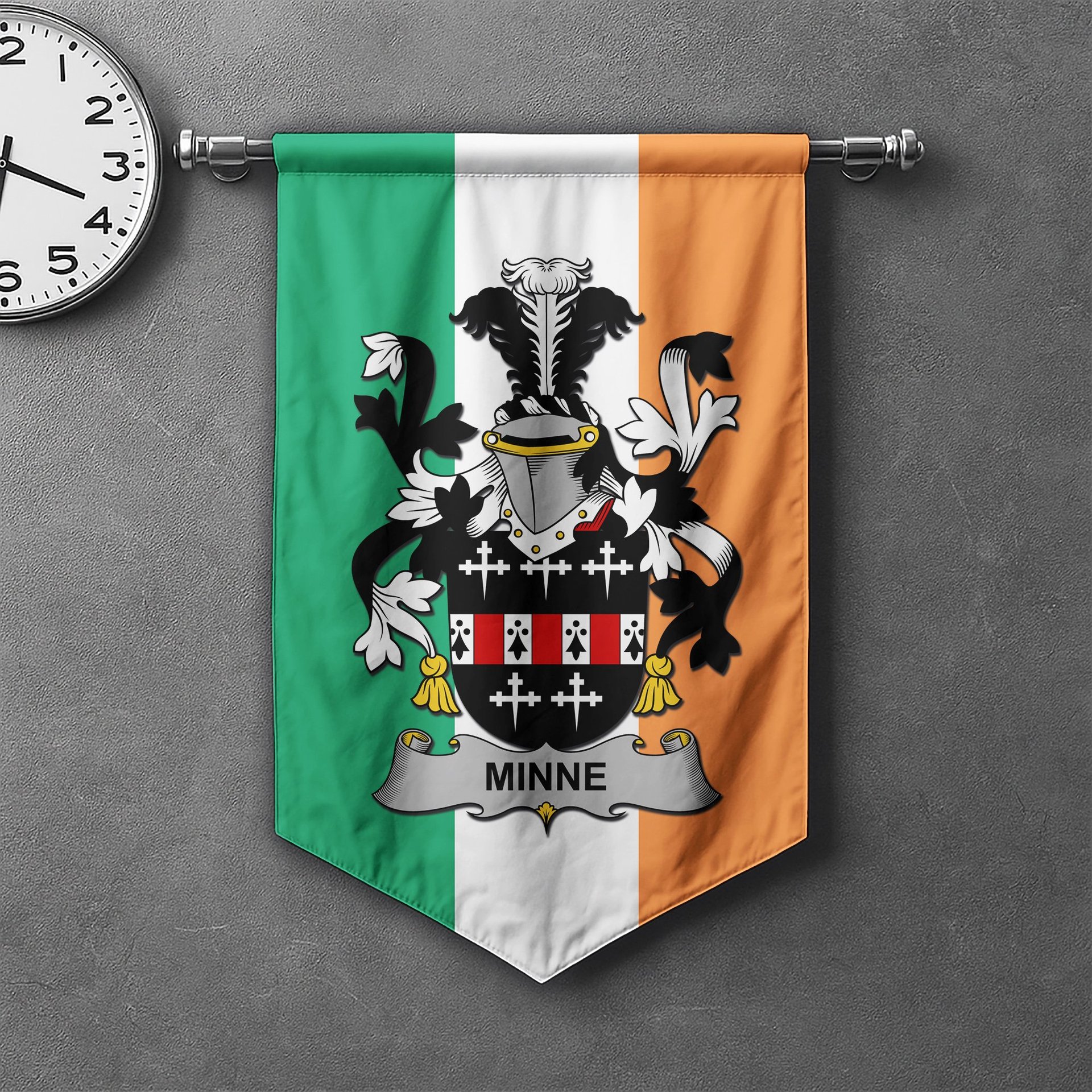 ScotsTee Shop Irish Minne Clan Coat of Arms Irish Tartan Gonfalon Flag