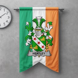 ScotsTee Shop Irish Heatley Clan Coat of Arms Irish Tartan Gonfalon Flag