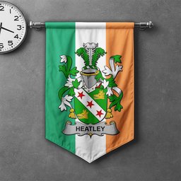 ScotsTee Shop Irish Heatley Clan Coat of Arms Irish Tartan Gonfalon Flag