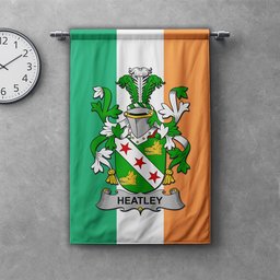 ScotsTee Shop Irish Heatley Clan Coat of Arms Irish Tartan Gonfalon Flag