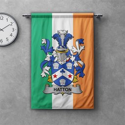 ScotsTee Shop Irish Hatton or McIlhatton Clan Coat of Arms Irish Tartan Gonfalon Flag