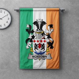 ScotsTee Shop Irish McKeown Clan Coat of Arms Irish Tartan Gonfalon Flag