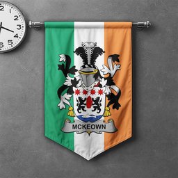 ScotsTee Shop Irish McKeown Clan Coat of Arms Irish Tartan Gonfalon Flag