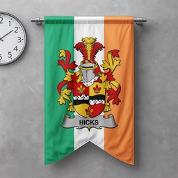 ScotsTee Shop Irish Hicks Clan Coat of Arms Irish Tartan Gonfalon Flag