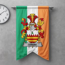 ScotsTee Shop Irish Hare or O'Hare Clan Coat of Arms Irish Tartan Gonfalon Flag