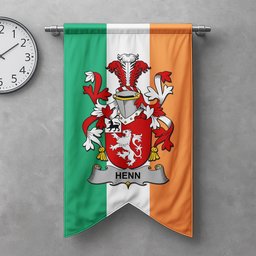 ScotsTee Shop Irish Henn Clan Coat of Arms Irish Tartan Gonfalon Flag