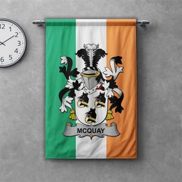 ScotsTee Shop Irish McQuay or MacQuay Clan Coat of Arms Irish Tartan Gonfalon Flag