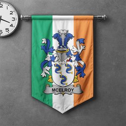 ScotsTee Shop Irish McElroy or Gilroy Clan Coat of Arms Irish Tartan Gonfalon Flag