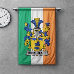 ScotsTee Shop Irish McCausland Clan Coat of Arms Irish Tartan Gonfalon Flag