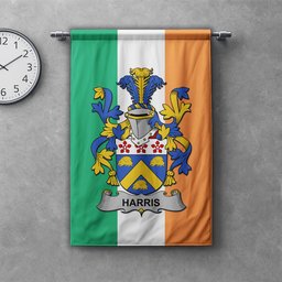 ScotsTee Shop Irish Harris Clan Coat of Arms Irish Tartan Gonfalon Flag