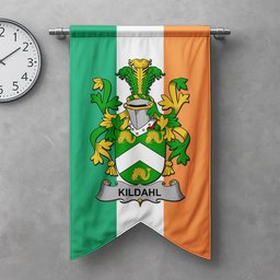 ScotsTee Shop Irish Kildahl Clan Coat of Arms Irish Tartan Gonfalon Flag