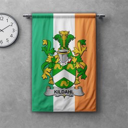 ScotsTee Shop Irish Kildahl Clan Coat of Arms Irish Tartan Gonfalon Flag