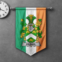 ScotsTee Shop Irish Kildahl Clan Coat of Arms Irish Tartan Gonfalon Flag